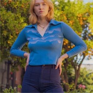 NWOT Big Bud Press Airbrush Long Sleeve Fisherman Polo Blue Size XXS-XS/S